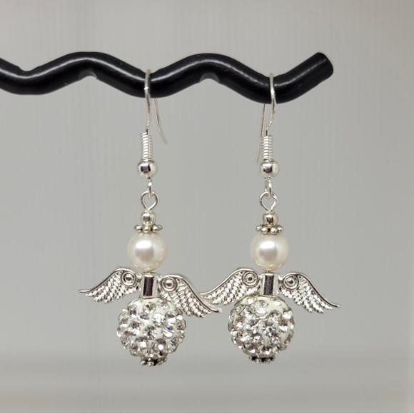Sterling Silver Sparkly Angel Earrings - Picture 5 of 7